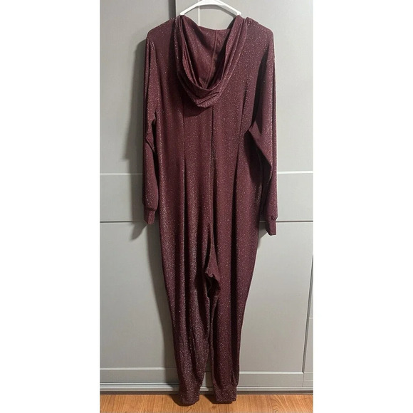 Savage X Fenty Plus L/S Hooded Sparkly Stretchy Jumpsuit Red Cocoa Size 1X - Picture 6 of 8